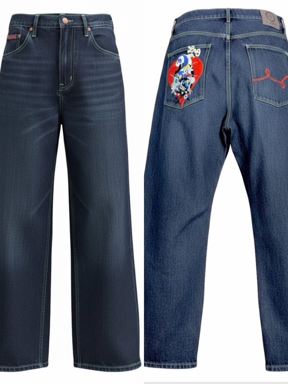 RARE!  Embroidered Love Heart RG Lifted Research Group Mens  Indigo Denim 36"x30 - Picture 5 of 16